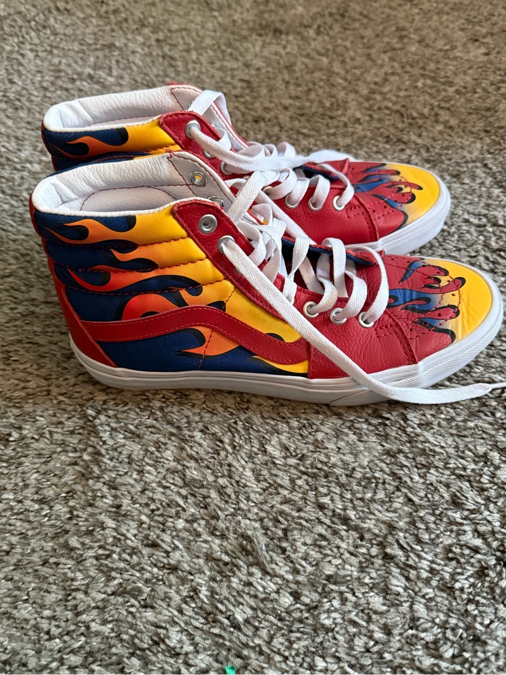 Vans High-Top Sneakers with Red, Yellow & Blue Flame Design